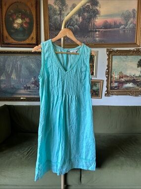 Boden Valencia  V-Neck Turquoise Linen  Dress